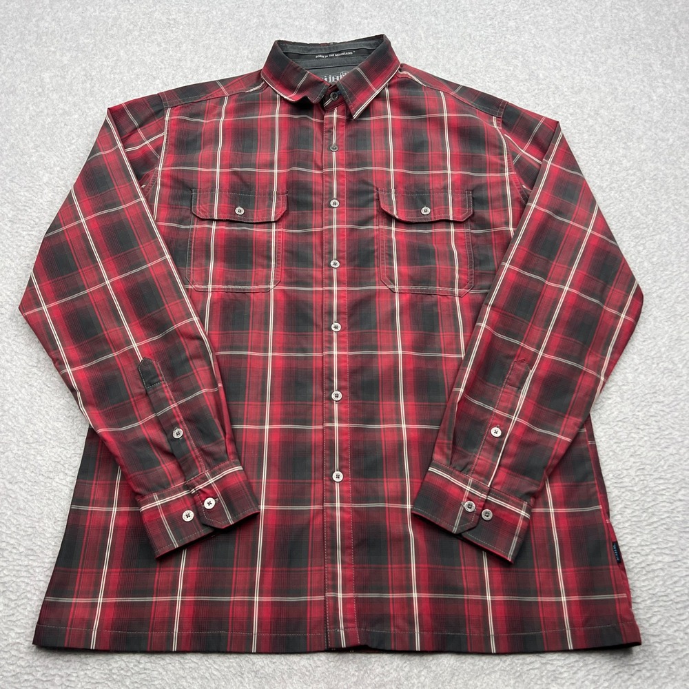 KUHL Eluxur Shirt Mens Large Red Plaid Long Sleeve Snap Button Pockets Hiking
